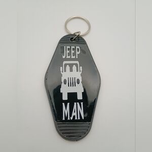 Custom Motel Keychain Retro Styled Gray And Black Jeep Man Keyring